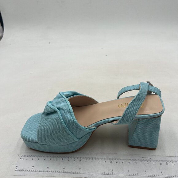 Pazzion Women Platform Square Toe Pleated Ruffle Sandals Chunky High Heels Blue - Picture 2 of 8